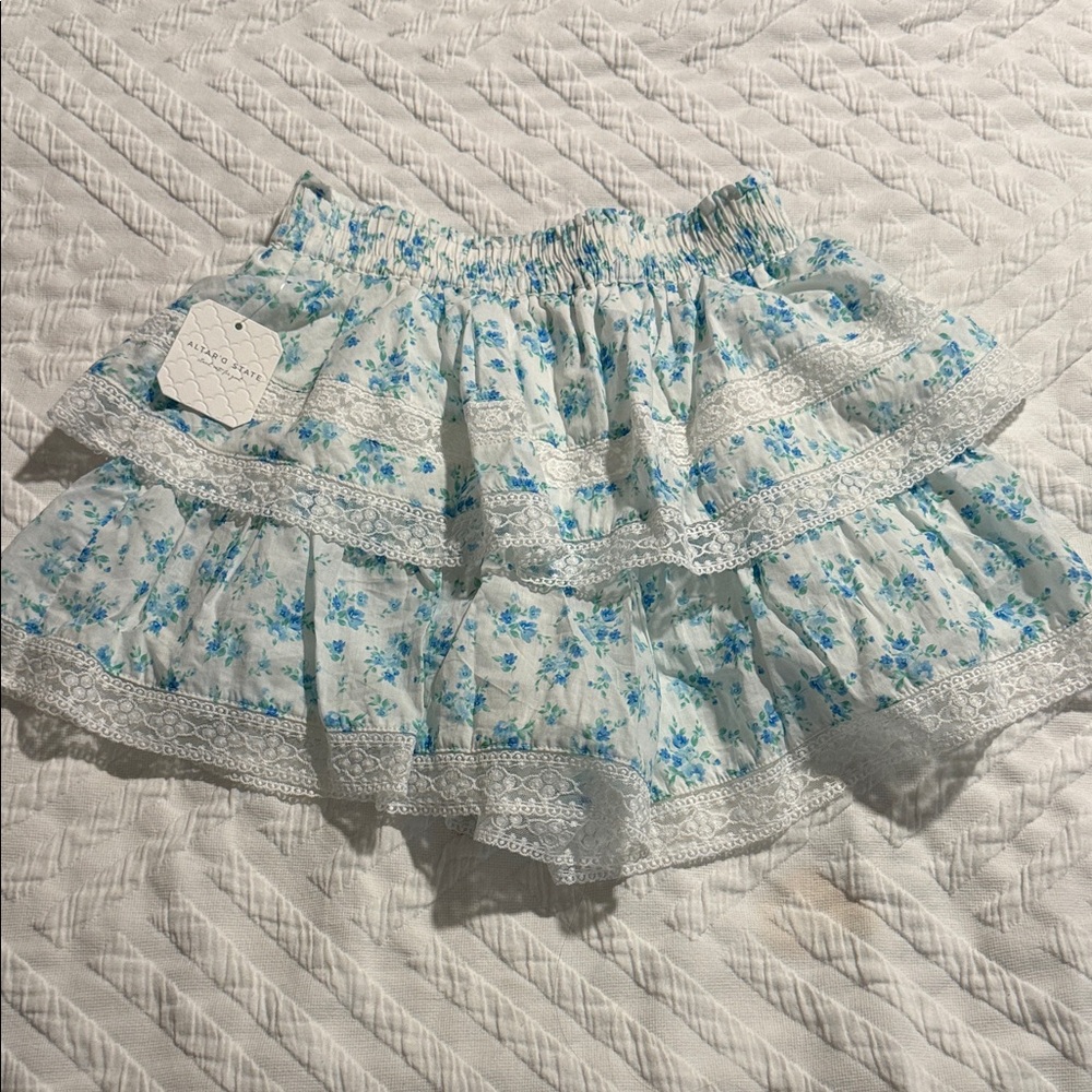 Altar'd State Blue and White Floral Mini Skirt